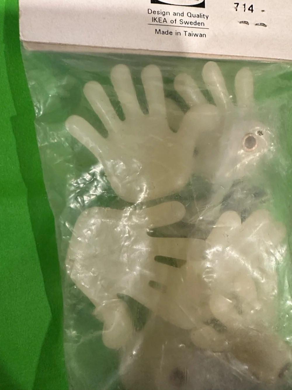 IKEA, Vintage,  White Translucent Hand-Shaped Draw Pulls- Pack of 6